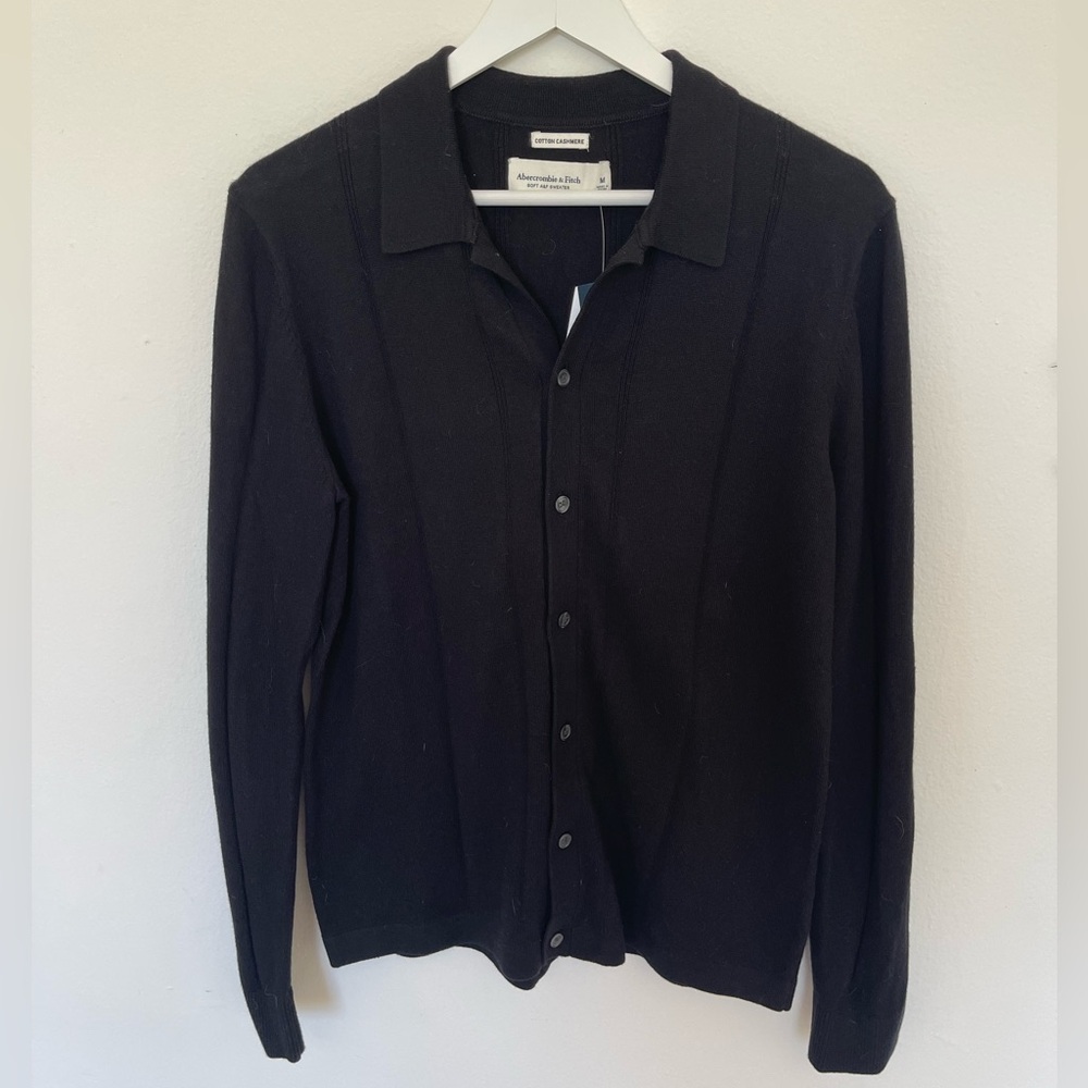 Black LS A&F Cashmere Blend Sweater Polo